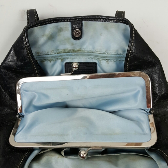 Coach black patten logo 3 different sections bag purse - Picture 3 of 8